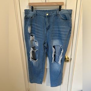 Light blue ripped mom jeans